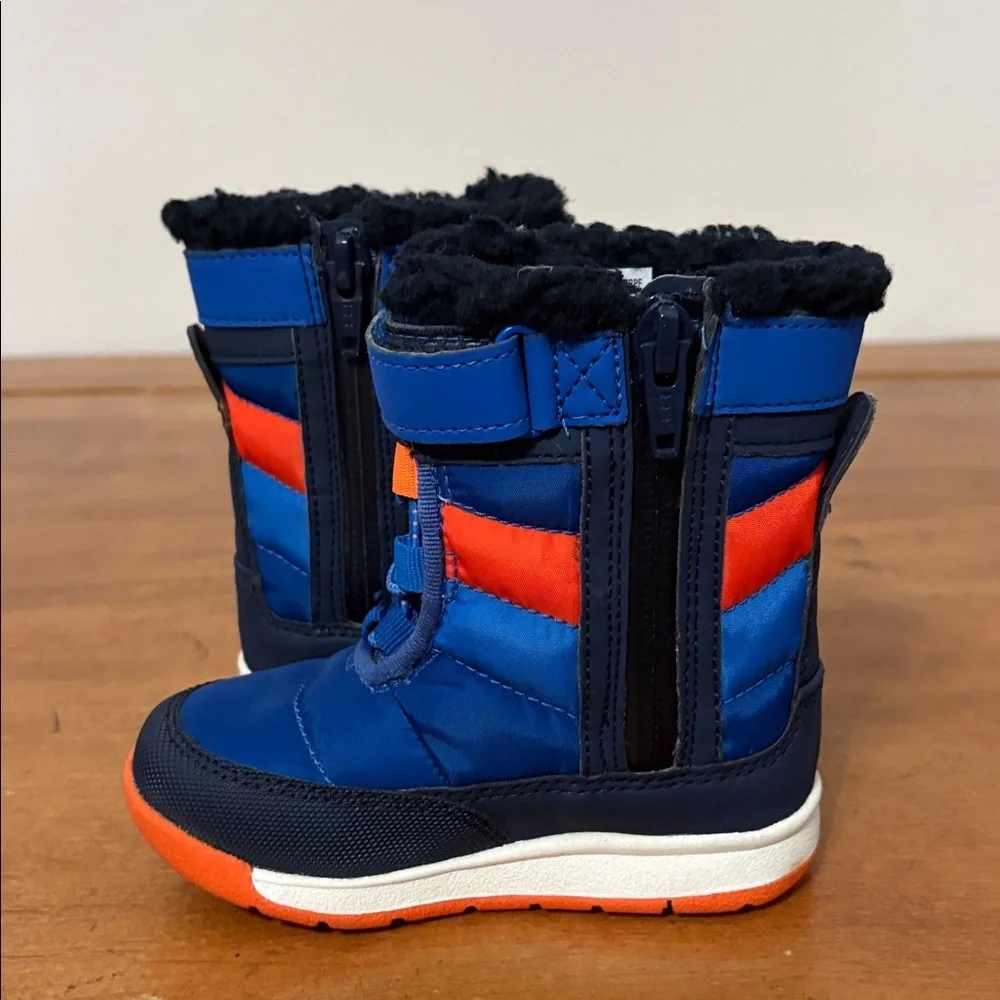 Merrell Alpine Puffer Snow Boot, Blue/Orange, 6 Unisex Little Kid
